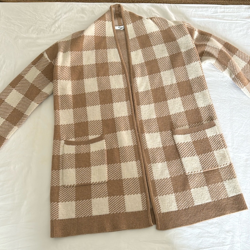 Madewell | Long Open Shawl Cardigan | size small | camel and cream